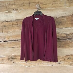 3/$12 Croft & Barrow Maroon Open Front Rayon Nylon Cardigan Size XSP